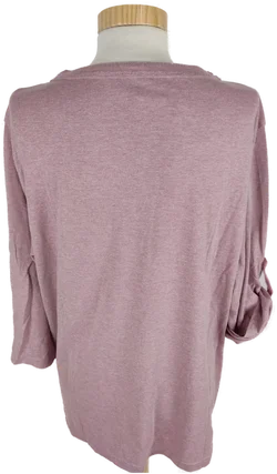 T-Shirt, dreiviertelarm mit Rundhalsausschnitt und Zipp, altrosa meliert, Größe 48 - Bild 7