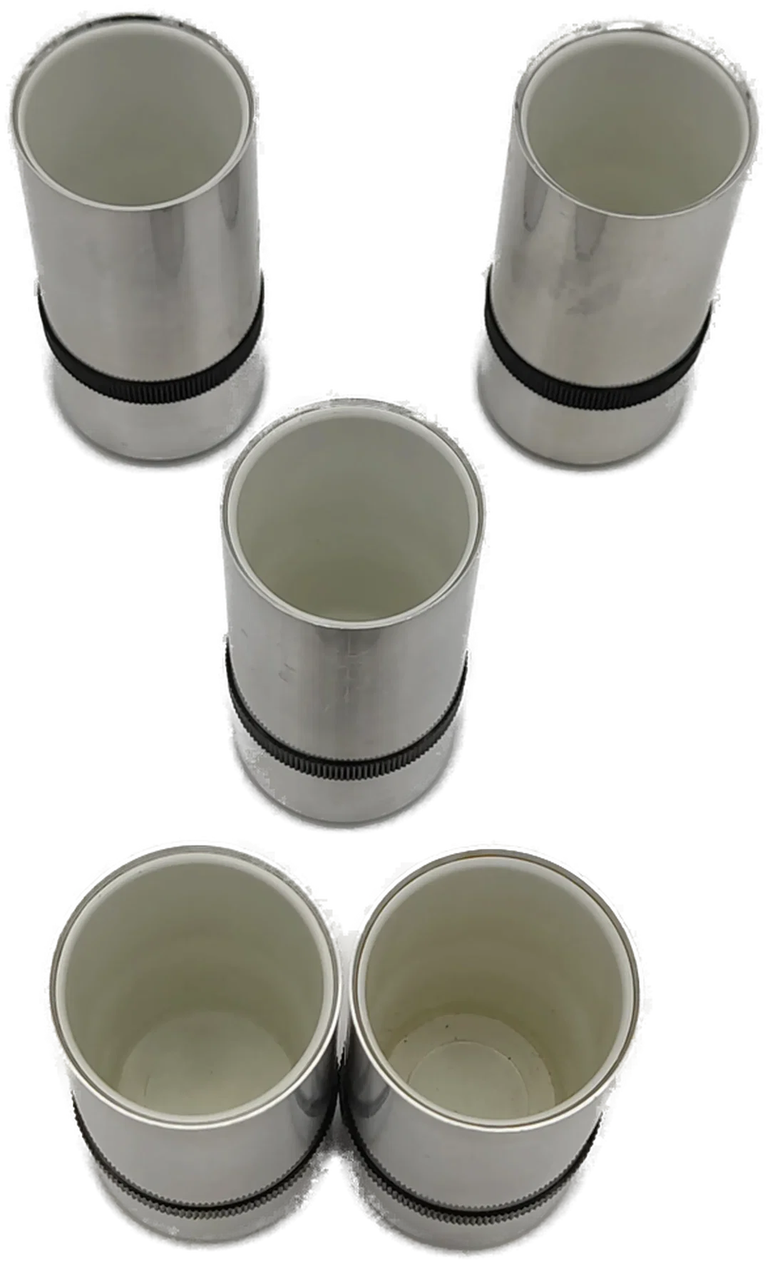 5 Schnapsbecher AACHEN GERMANY DESIGN PAT. PEND. Kunststoff/Metall – Bild 2