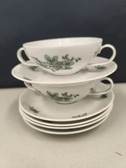 Thomas, 2 Suppentassen "Grüne Blume", 50er, Vintage – Vorschau 2