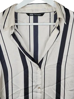 ZARA Damen Bluse mit Streifen, weiß - Gr. XL - Bild 3