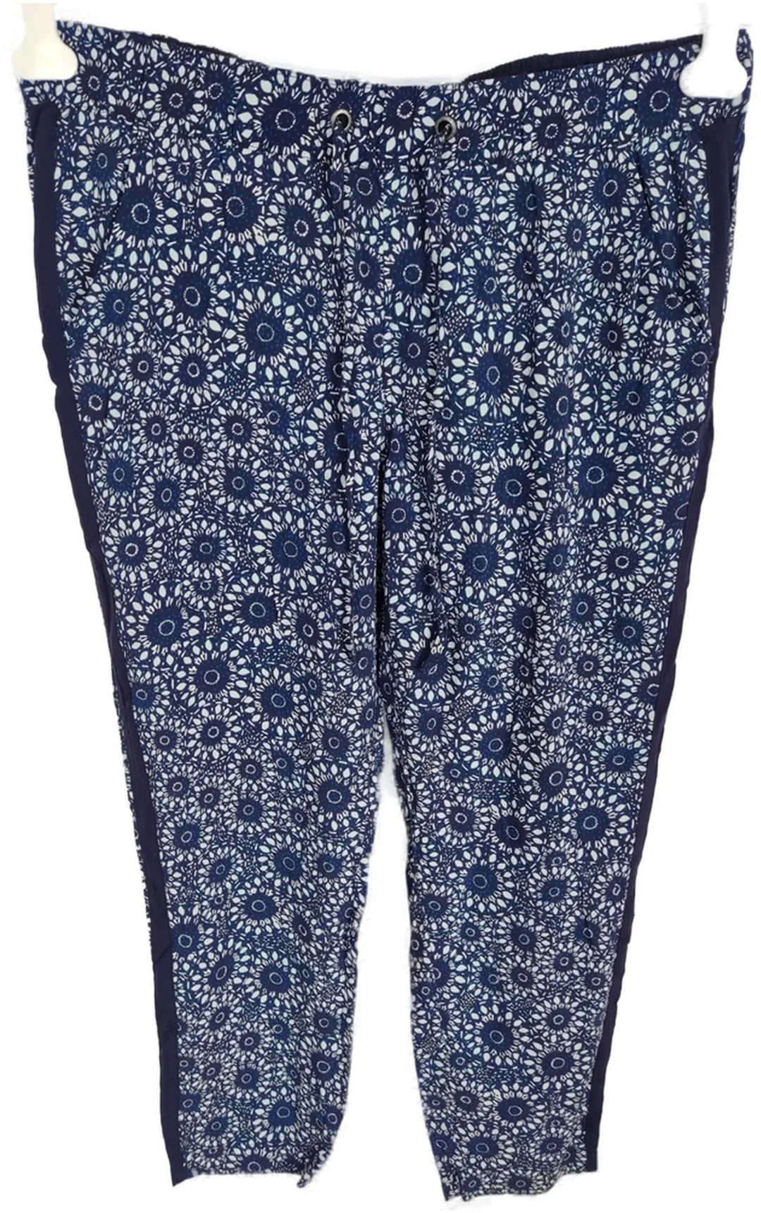 Hose, lang mit Gummizugbund, blau/weiß gemustert, Größe XL – Bild 1