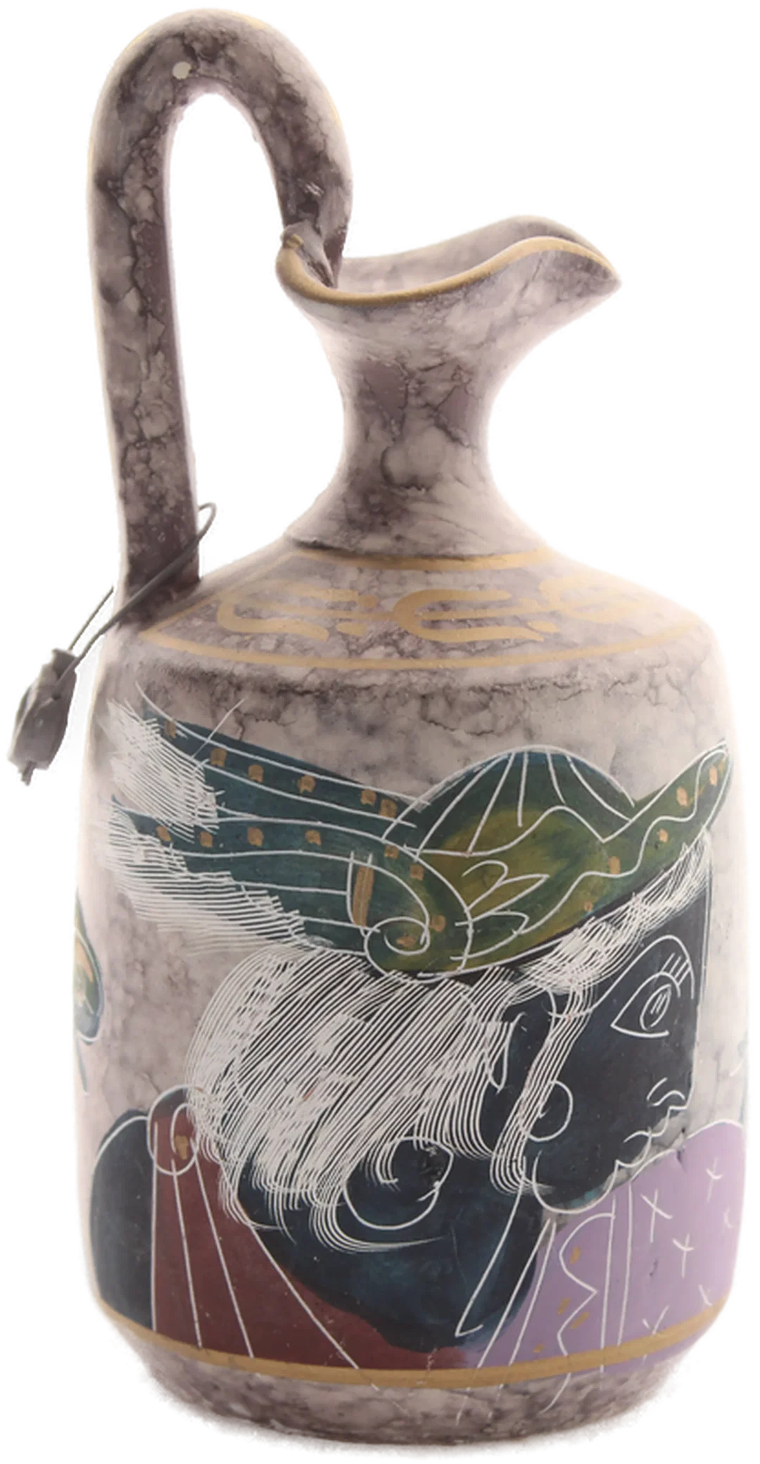 Handbemalte Keramik-Vase / Krug mit Griff – mediterranes Motiv – ca. 15 cm – Bild 3