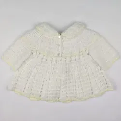 Vintage Babykleid - Handgehäkelt, Weiß/Gelb - Bild 2