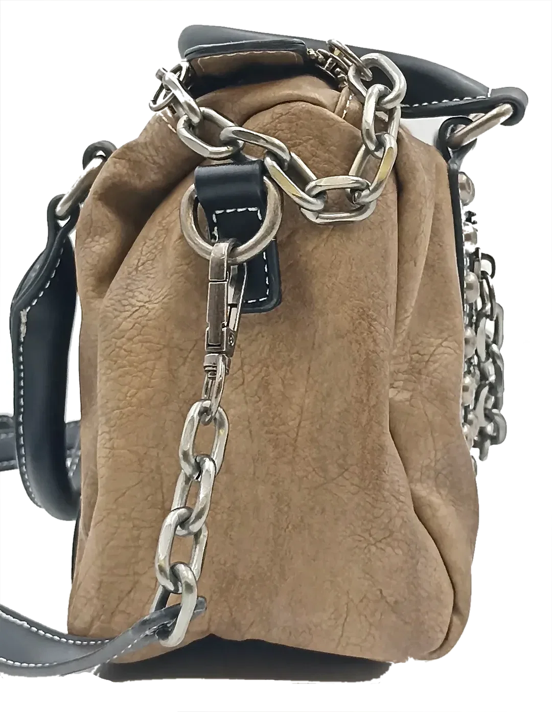 Damen Handtasche mit Nieten/ Kettendetails braun/schwarz – Bild 4