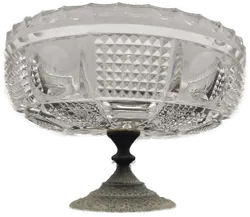 Alte Glasschüssel mit Metallfuß - Bild 3