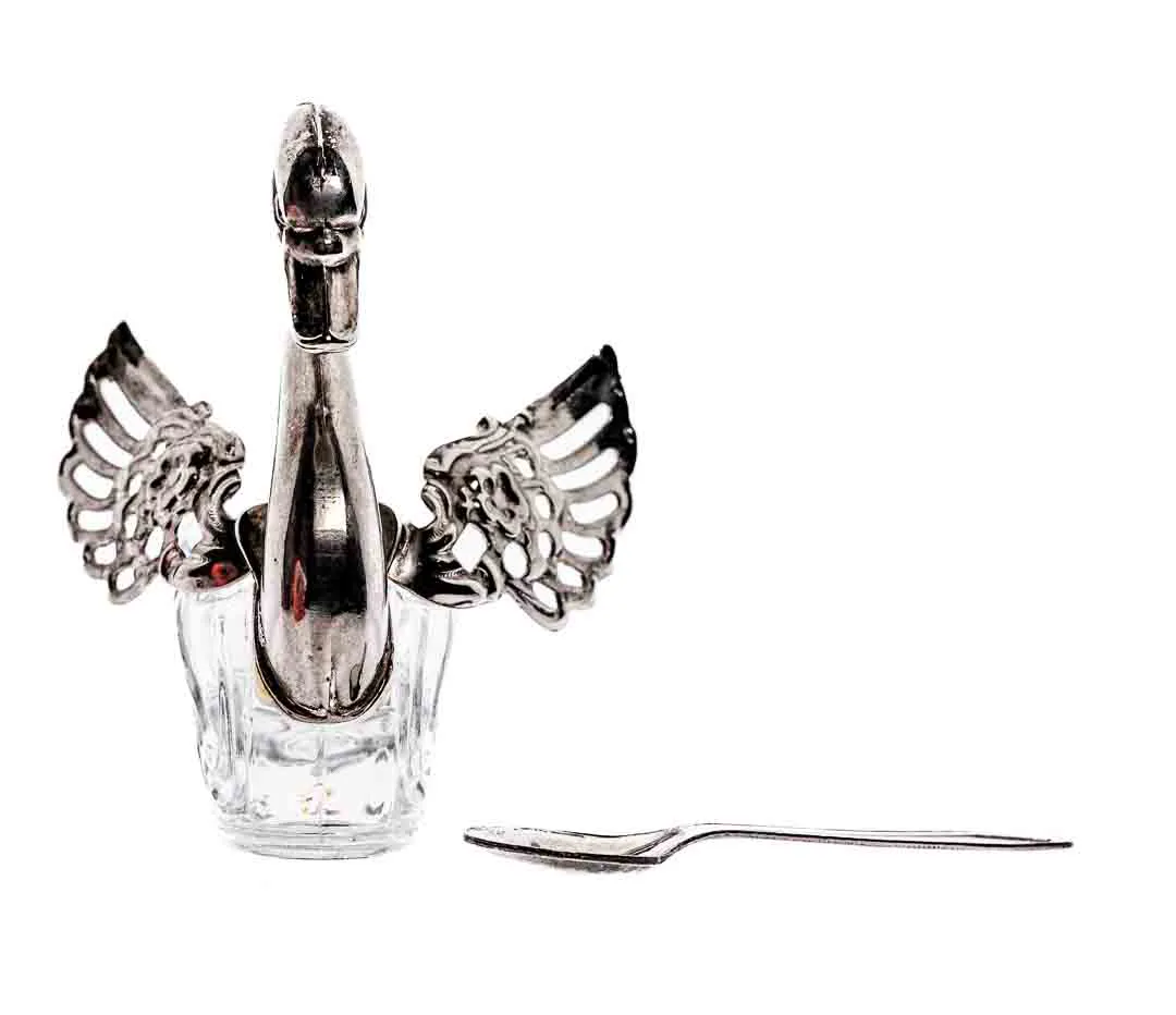 Zuckerdose Schwan mit Löffelchen versilbert/Glas – Bild 3