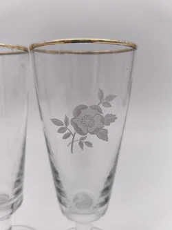 2 Stk. Vintage-Sektflöten/Champagnergläser, Goldrand, geätztem Rosendekor, 1960er/1970er  – Vorschau 3