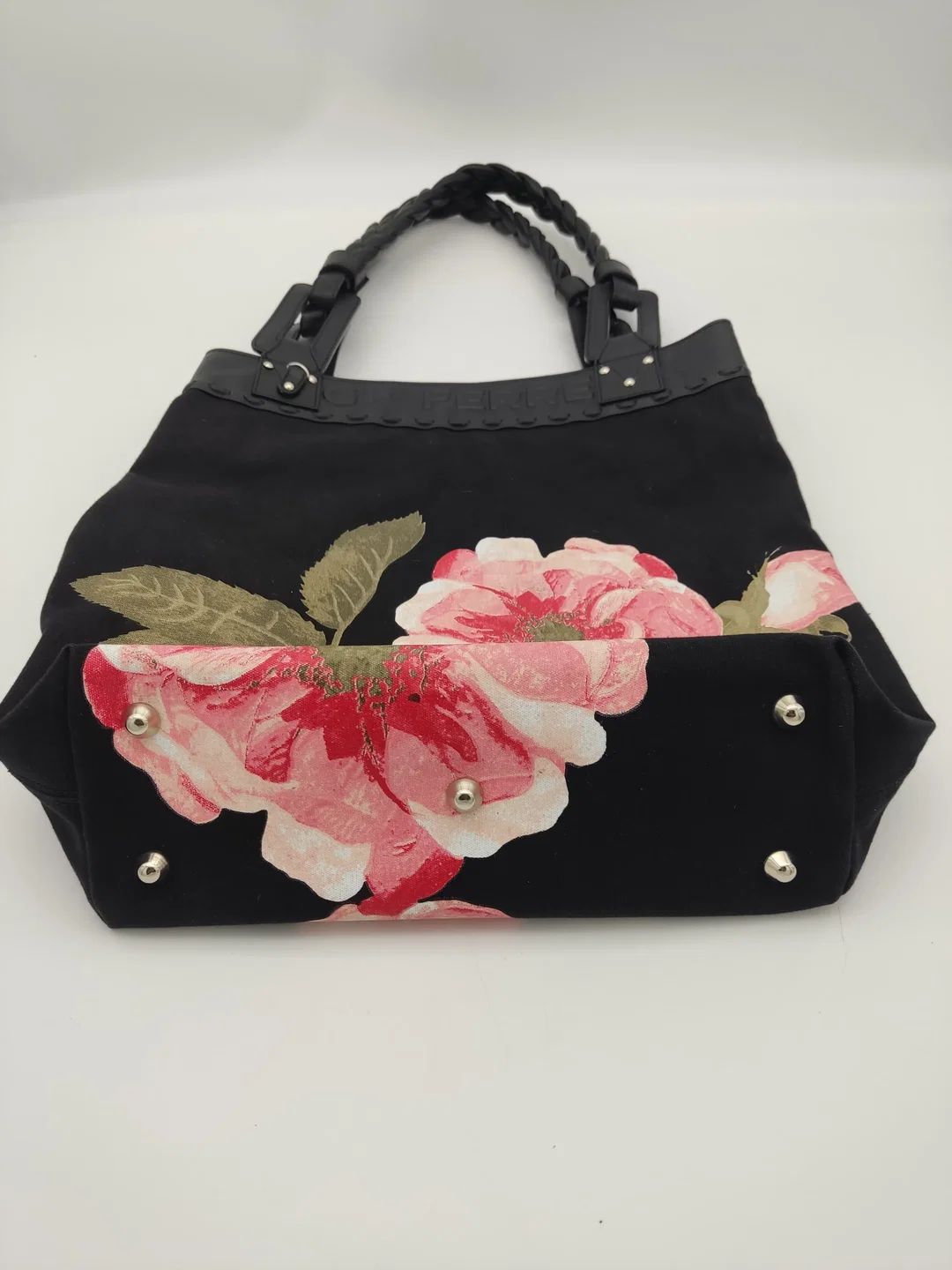 GF FERRE Tote Bag / Shopper, Nylon mit hochwertigen Lederapplikationen und geflochtenen Leder-Trageriemen – Bild 4