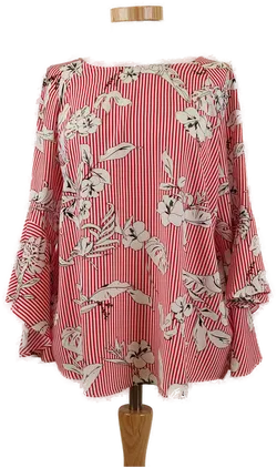 AMISU Damen Bluse gestreift/geblümt mit Trompetenärmeln, Gr. S - Bild 1