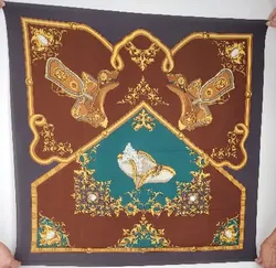 Tuch 'Romano', Seide, braun/schwarz/türkis/gelb gemustert, Größe ca. 86 x 86 cm - Bild 2