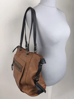 Henkeltasche, braun/schwarz, Kunstleder – Vorschau 2