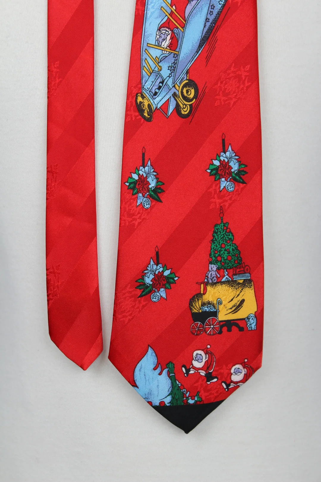Vintage Gold Tower Seidenkrawatte "Flying Santa", Doppeldecker & Weihnachten, rot – Bild 2