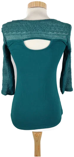 Damen Shirt mit 3/4 Arm, Spitzendetails, Petrol, Gr. S - Bild 3