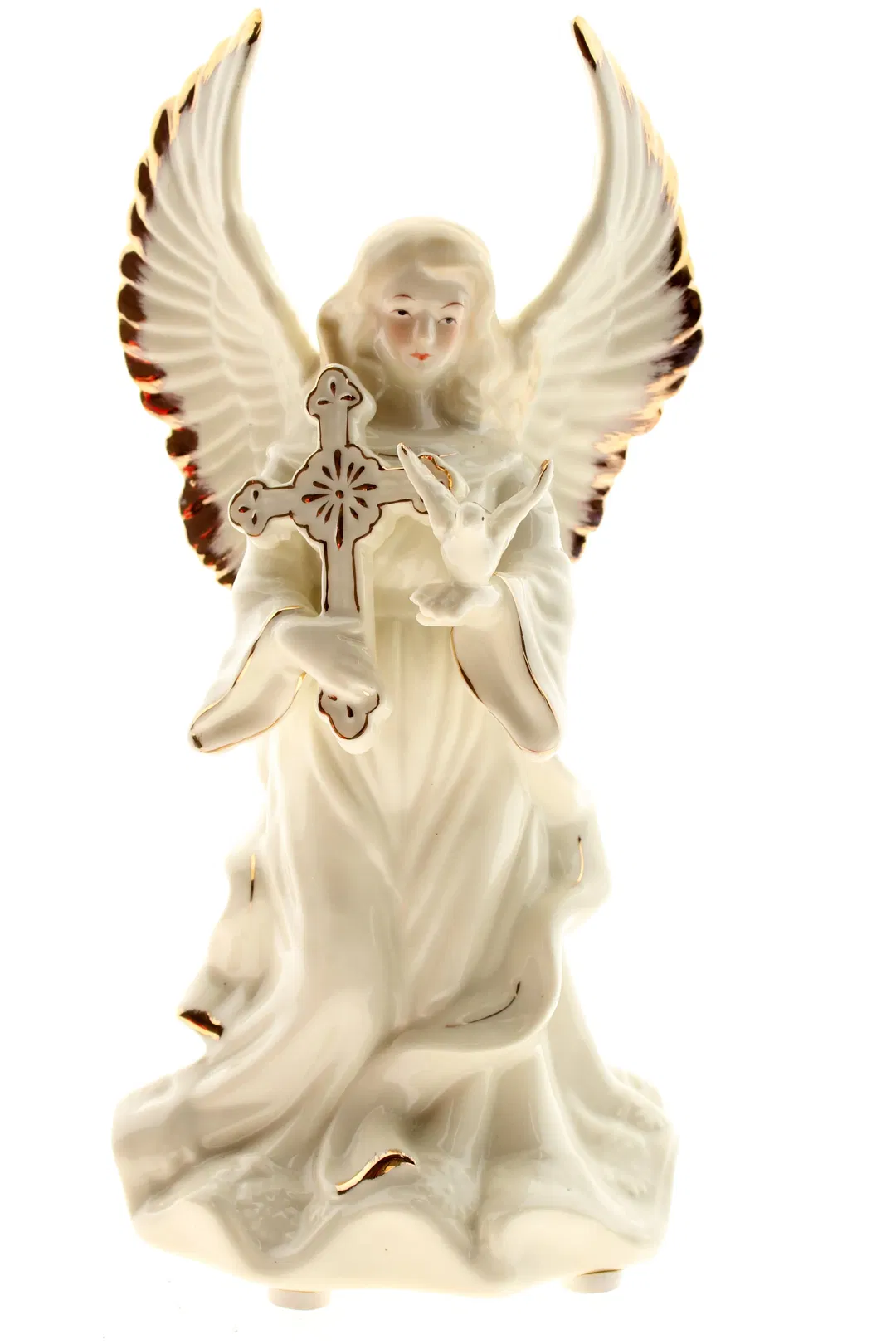 Porzellan Engel mit Kreuz & Taube – Spieluhr – ca. 26,5 cm - Bild 1