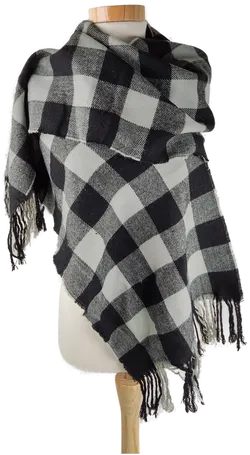 Schal schwarz/grau kariert mit Fransen - Bild 1