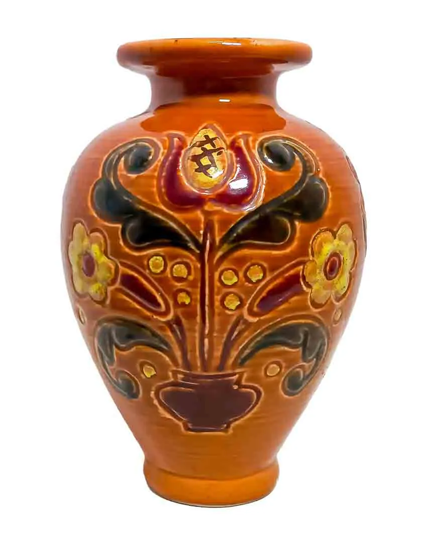Gmundner Keramik Vase mit handgemalter Blumen-Bordüre (16 cm) - Bild 4