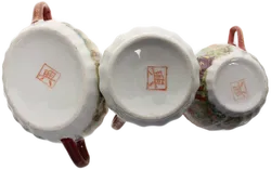 Japanisches Porzellan-Teeset mit Geisha-Dekor – 4-teilig, handbemalt, rot-gold - Bild 7