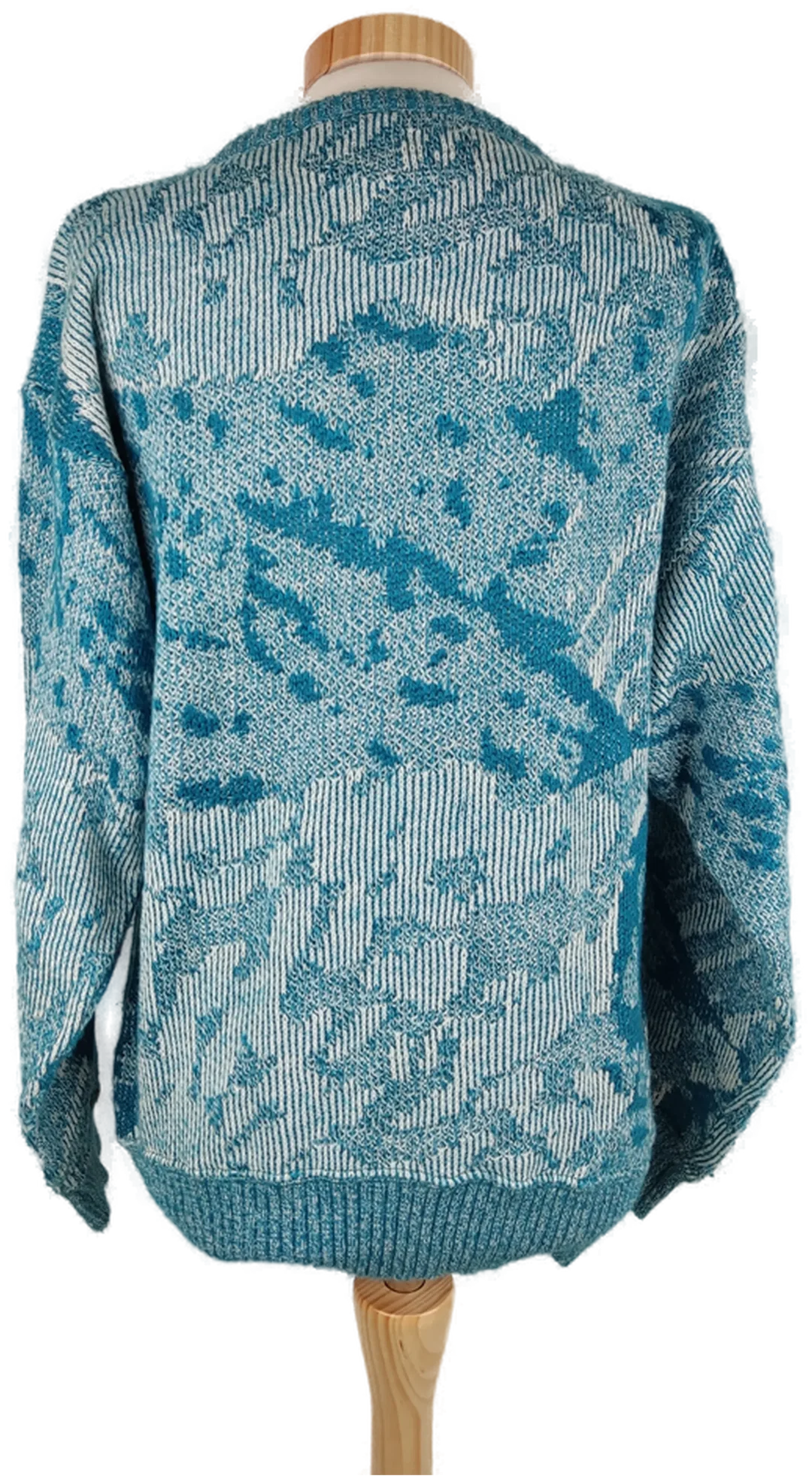 Pullover "New Fast", langarm mit Rundhalsausschnitt, gestrickt, türkis/weiß gemustert, Gr.öße 48-50 – Bild 3