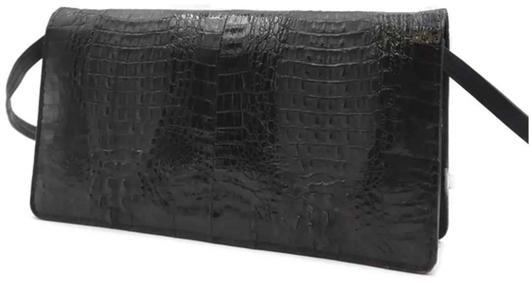 Krokodilleder Damen Vintagetasche und Brieftasche schwarz - Bild 4