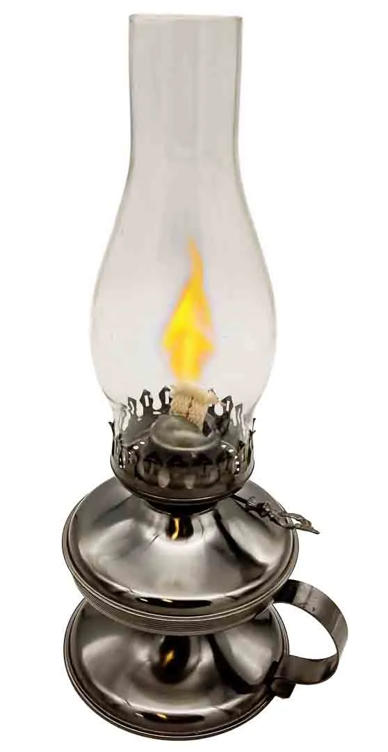 Klassische Petroleumlampe mit klarem Glaszylinder und stabilem Metallkörper. - Bild 1
