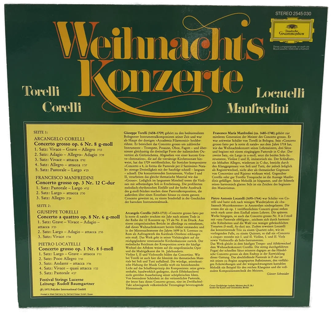 Schallplatte Weihnachts Konzert - Torelli Corelli Manfredini Locatelli – Bild 2