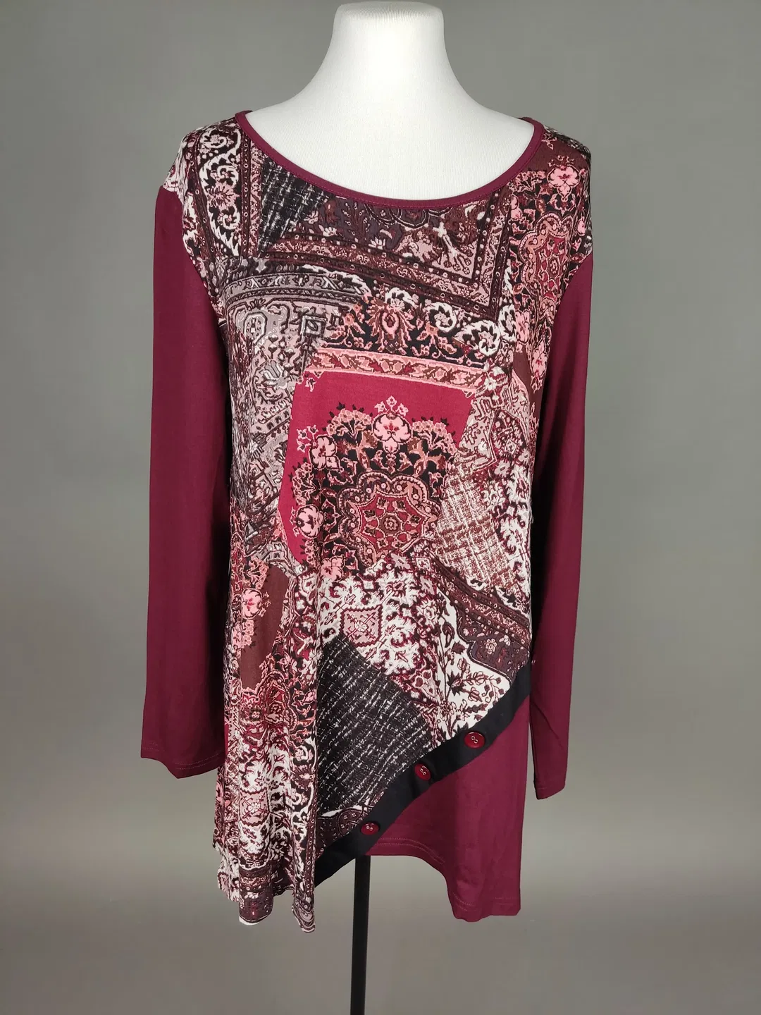 Damen Langarmshirt weinrot gemustert - XL / 42 - Bild 4