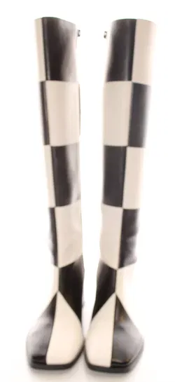 MONKI Damen Stiefel Größe 40 – Schwarz/Weiß Check Muster – PETA Vegan – Absatz 6,5 cm - Bild 4