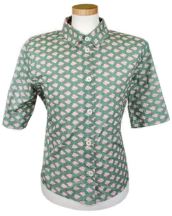 United Colors of Benetton Herren Kurzarmhemd grün mit Löwenzahnmuster Gr. XL - Bild 1