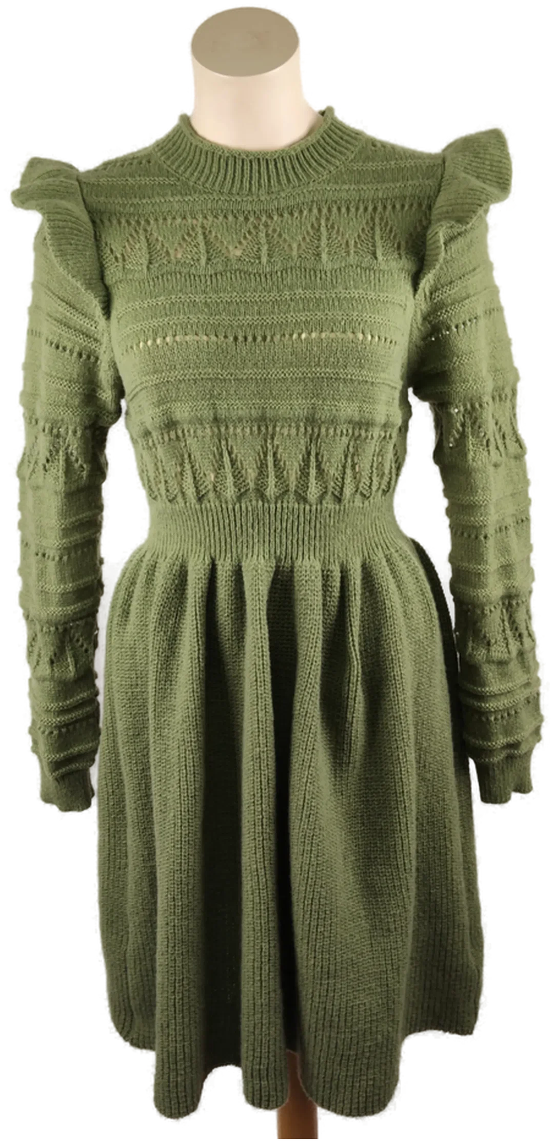 Damenkleid Shein Olivgrün, Strickoptik | Winterlicher Charme – Bild 1