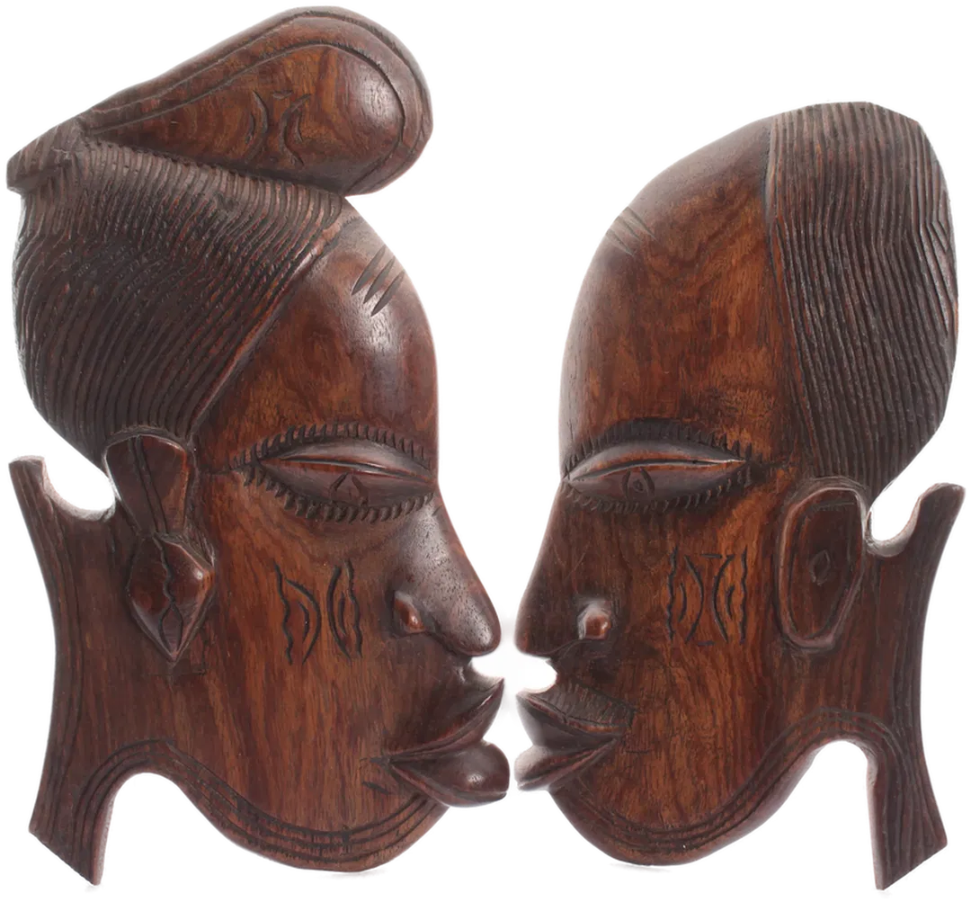 Afrikanische Holzmaske Paar – Handgeschnitzte Wanddeko – ca. 29 cm - Bild 4