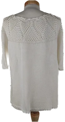 Pullover kurzam mit Rundhalsausschnitt, gestrickt, weißes Garn, Größe 40/42 (geschätzt) - Bild 3