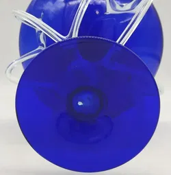 Fadenfuß Glasschale kobaltblau mundgeblasen Höhe ca 28cm Breite ca 25,5cm - Bild 6