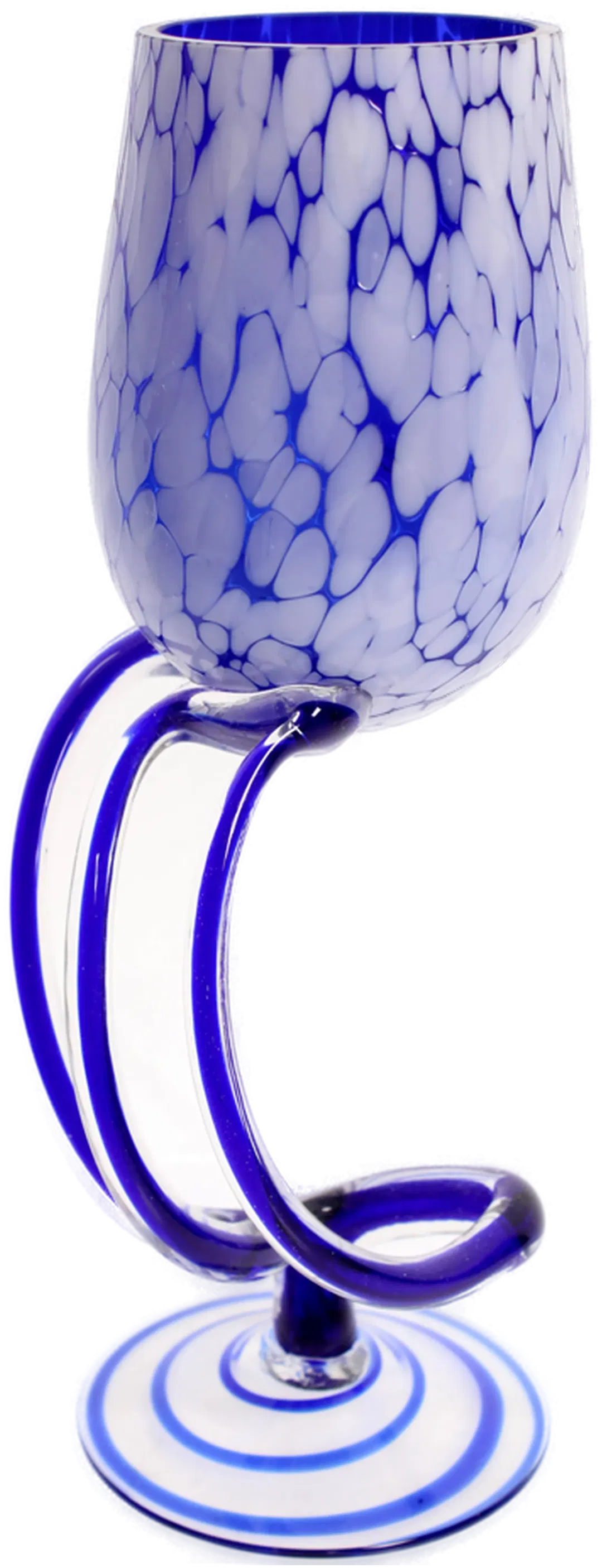 Handgefertigtes Weinglas aus Kunstglas, blau-weiß, Höhe ca. 25 cm, Unikat - Bild 4