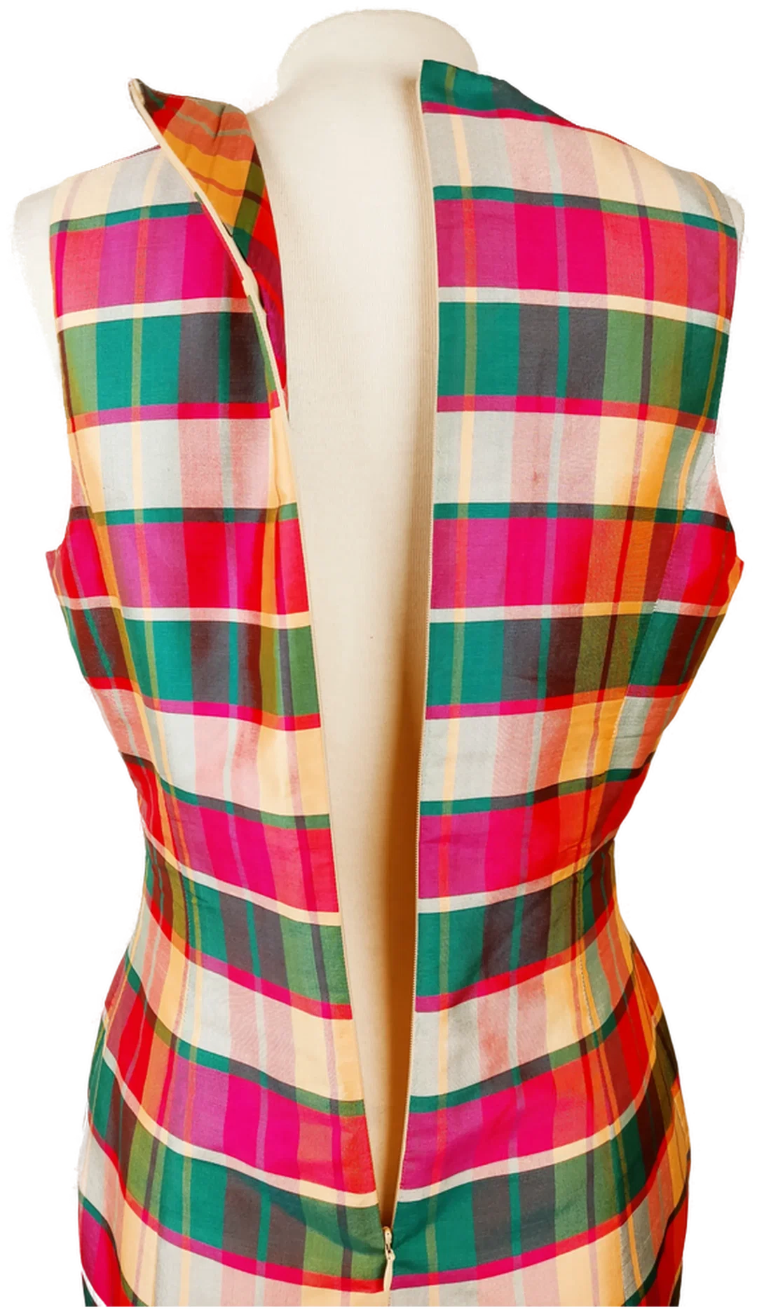 Seiden-Etuikleid Tartan-Karo | Eleganter Vintage-Charme, Größe 34 – Bild 5