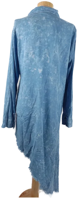 Asymmetrisches Langes Damenkleid in Jeansoptik, Langarm mit Aufnähern, Gr. L - Bild 2