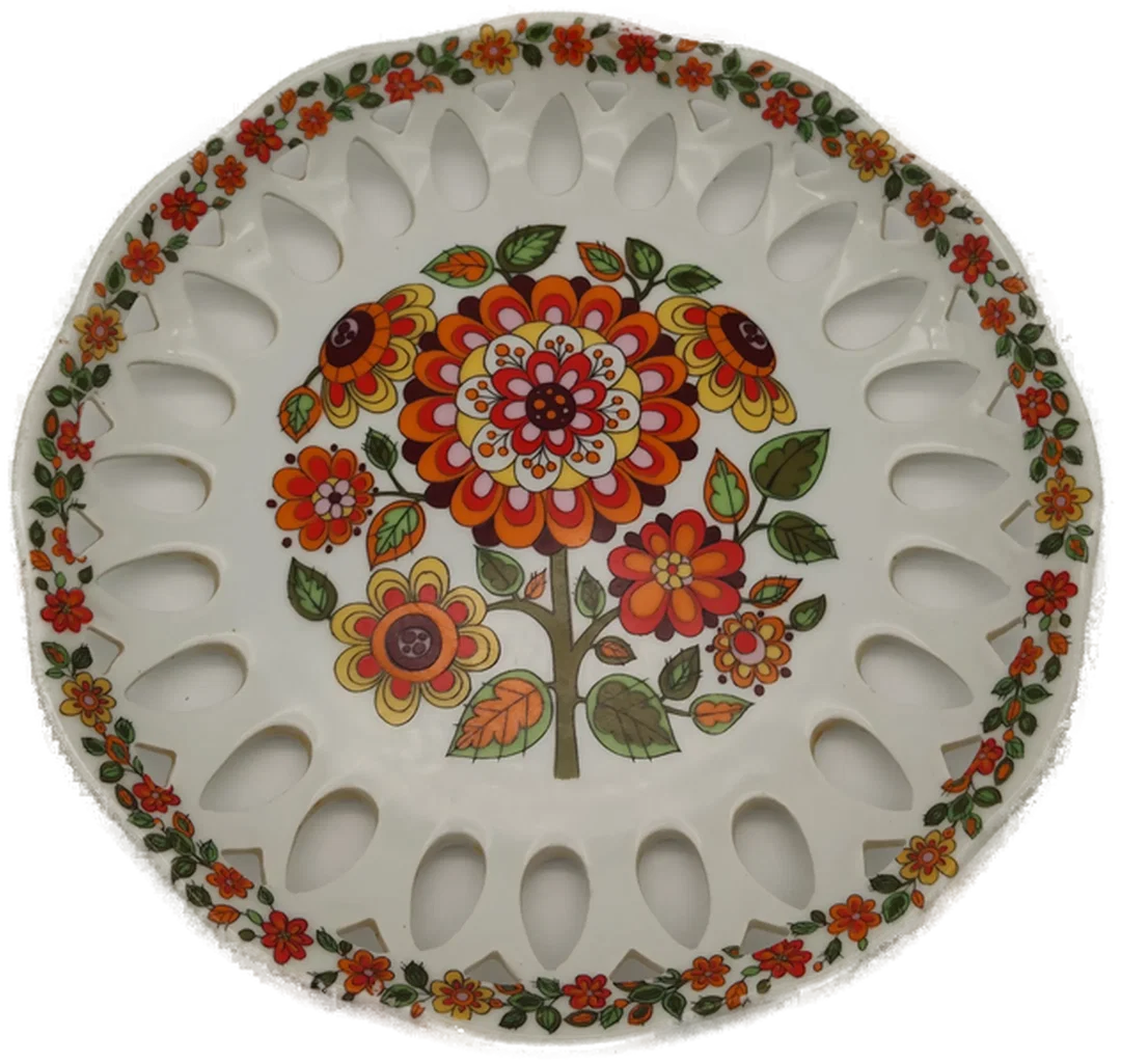 Vintage Dekoteller Aus Porzellan | Farbenfrohes Blumenmotiv – Bild 1
