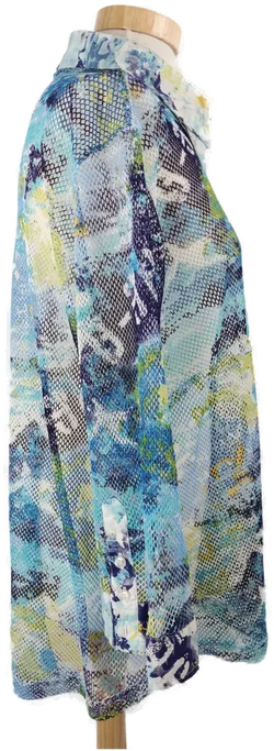 Bluse "Biaggini", dreiviertelarm mit Kragen, blau/türkis/weiß/gelb gemustert, Größe 50 – Vorschau 2