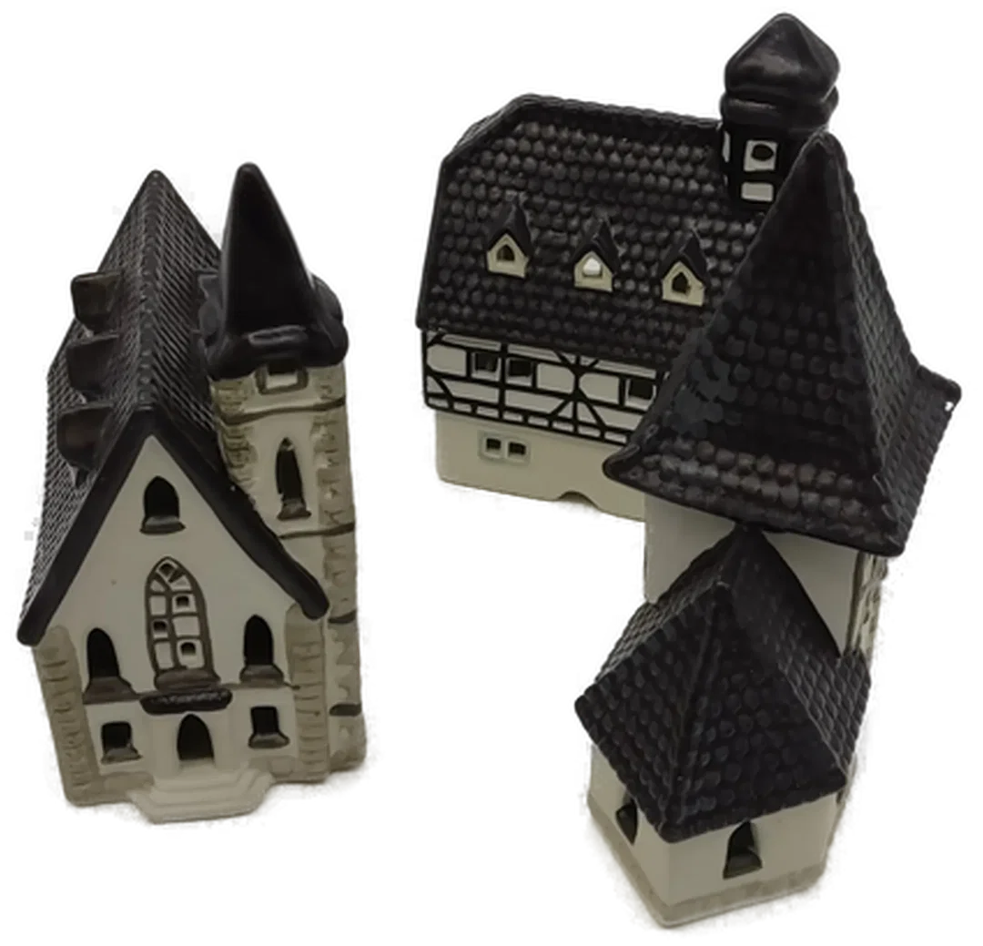 Sinowai Reg Keramik Miniatur Dorf 5 Gebäude mit 10 Figuren und 2 Laternen mit Batteriebox /Weihnachtsdorf – Bild 5