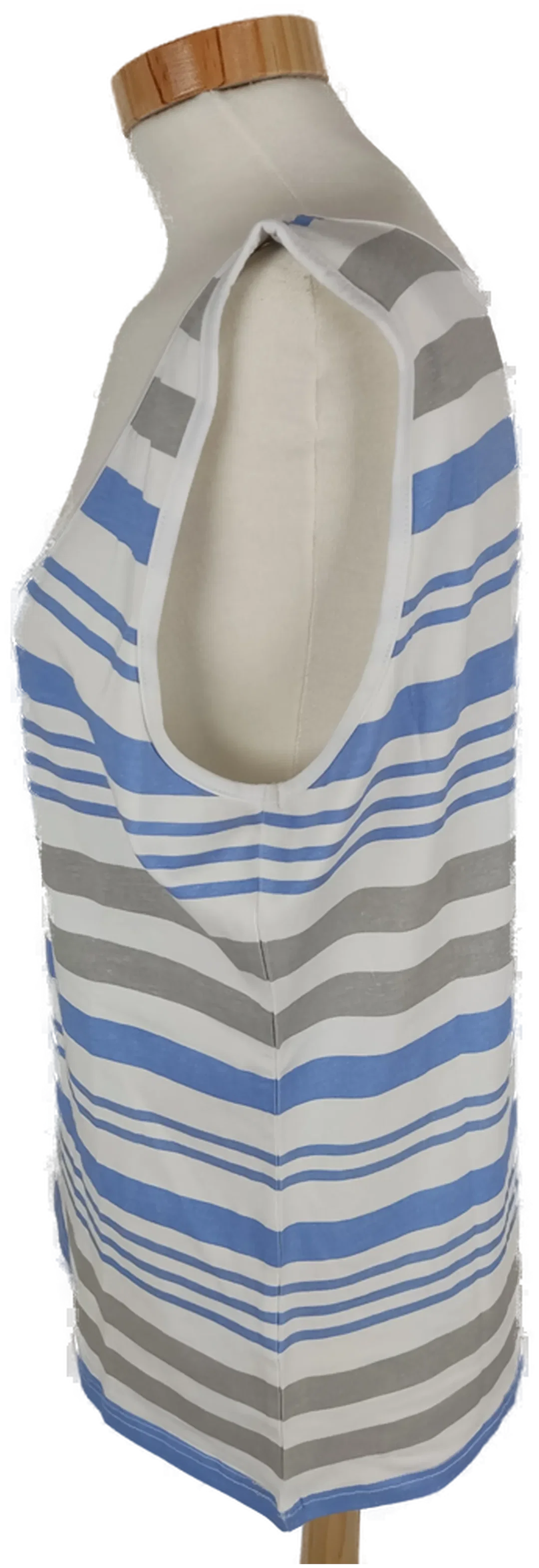 T-Shirt "blue motion", ärmellos mit Rundhalsausschnitt, weiß/blau/grau gestreift, Größe 44/46 – Bild 2