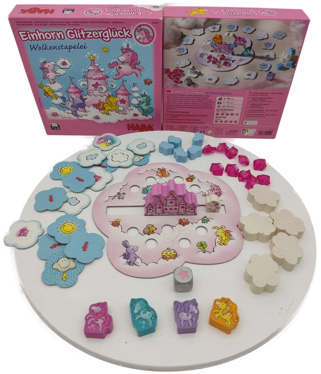 HABA Einhorn Glitzerglück Wolkenstapelei (Ab 4) | Kooperatives Stapelspiel - Bild 4
