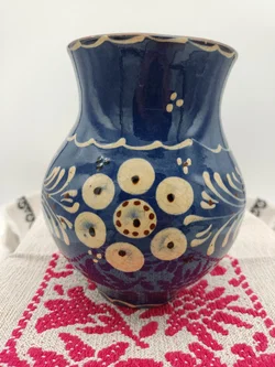 Keramikkrug blau mit Blumenmotiv | Landhaus – Vorschau 3