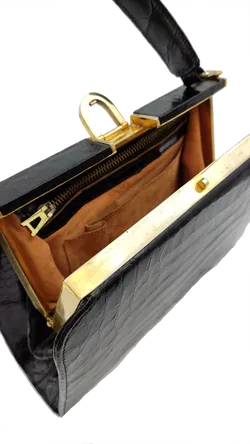 Kaimanleder Damen Vintagetasche schwarz - Bild 7