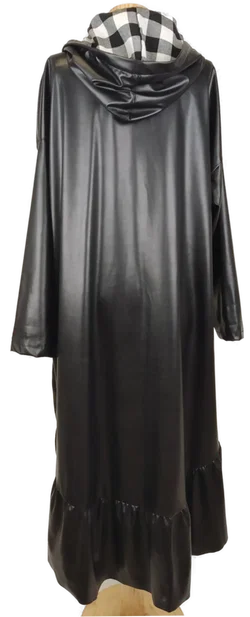 Damen Kunstleder Mantel mit gefütterter Kapuze, Volants, Gr. onesize - Bild 2