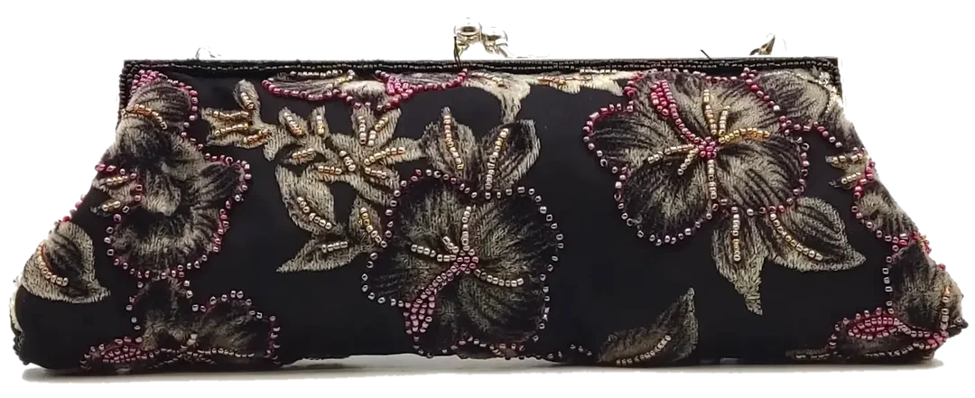 Vintagetasche schwarz florale Pailletten und Perlenstickerrei – Bild 2