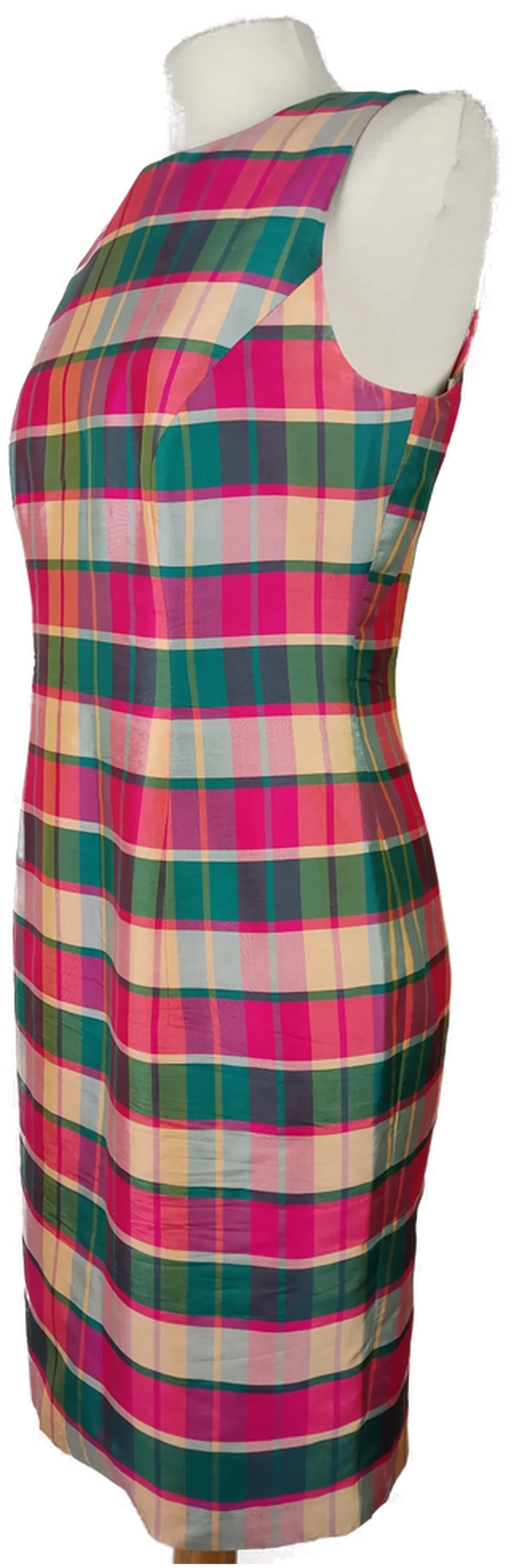 Seiden-Etuikleid Tartan-Karo | Eleganter Vintage-Charme, Größe 34 – Bild 4