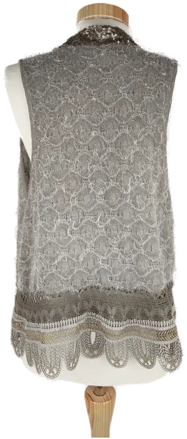 Bolero "Made in italy", ärmellos, offen ohne Knöpfe, im crashed look, beige/braun, Größe L (geschätzt) – Bild 3