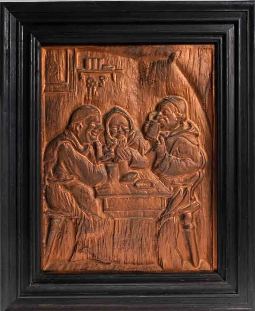 Bild Relief Kupferbild 3 Mönche im Holzrahmen - Bild 1