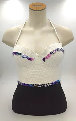 golddiga Neckholder-Badeanzug schwarz/weiß mit Applikation Gr. 38 - Bild 1
