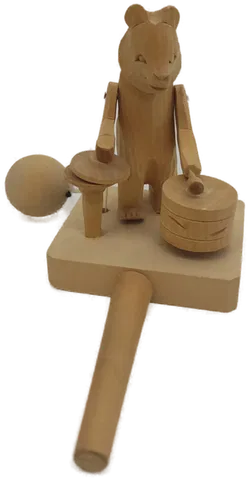 Vintage Russischer Bär Holz handgeschnitzt Spielzeug Becken Trommeln beweglich - Bild 2