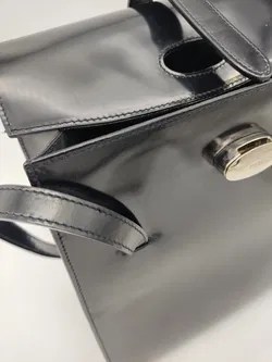 Furla - Große Vintage Schultertasche, Lackleder schwarz - Bild 6
